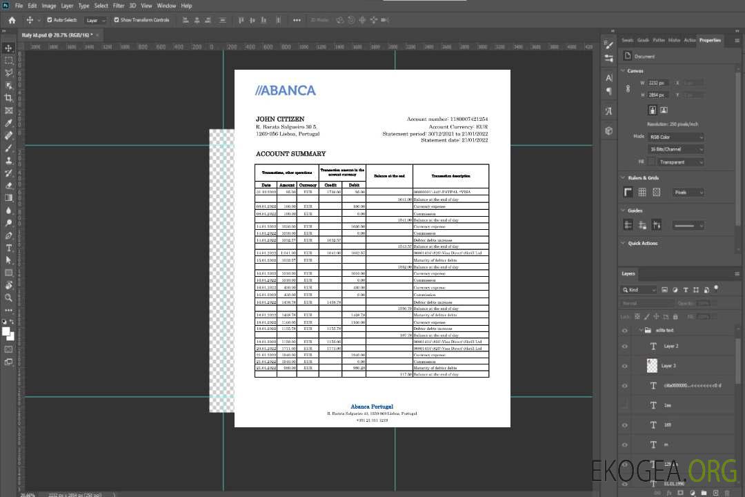 Relevé bancaire d'Abanca au Portugal template Relevé bancaire d'Abanca au Portugal template